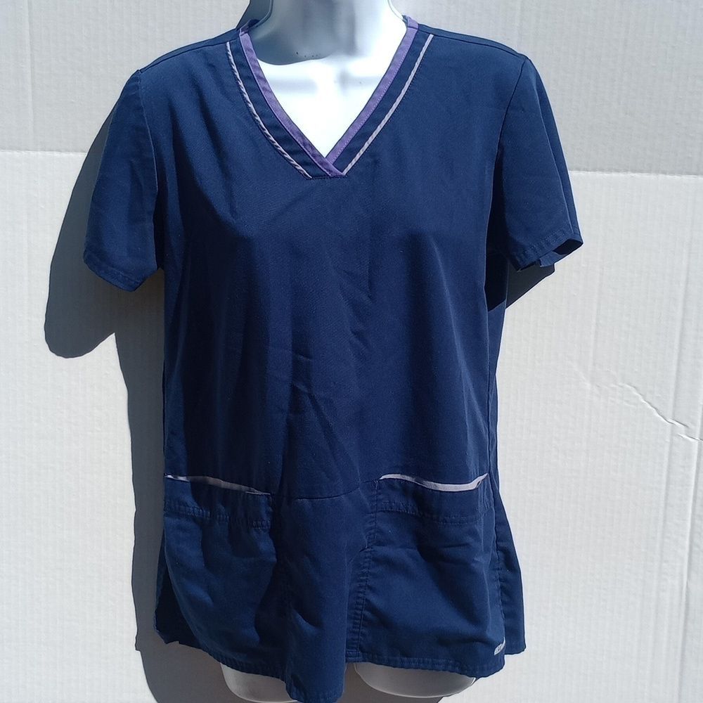 Women's Small Dark Blue Grey's Anatomy Active Scrub Top Nurse Medical Scrubs